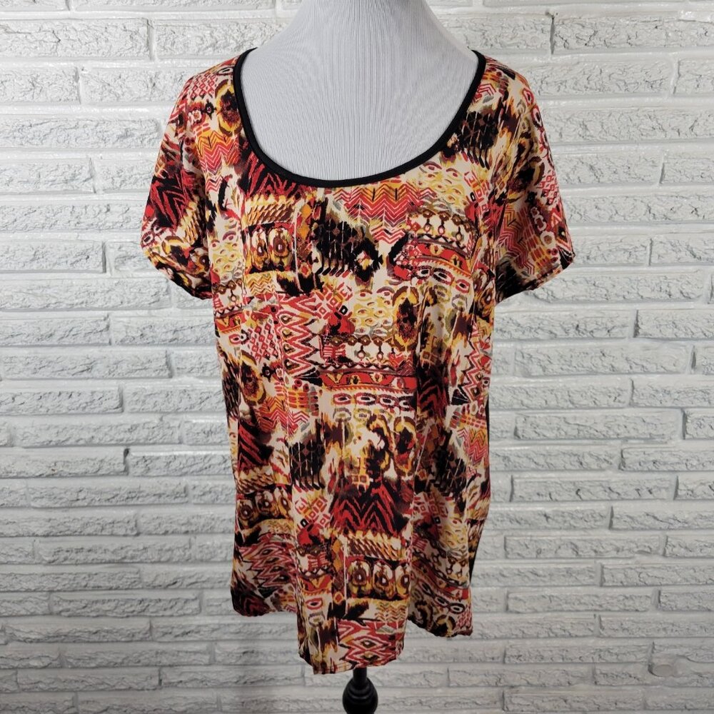 Inner Beauty‎ Women's 2X Plus Red Black Watercolor Boat Neck Tee Top WAT77E